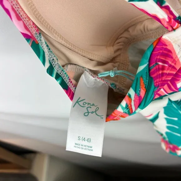 Kona Sol One Piece Women's Tropical Print Front Wrap Swimsuit Sz: S - Picture 7 of 9